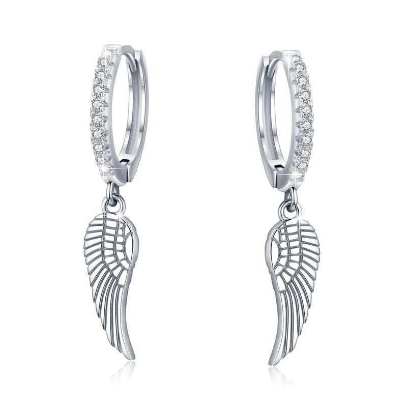 Cuoka Angel Wing Earrings 925 Sterling Silver Unisex Wing Hanging Hoop Dangle Drop Earrings for Women - Image 1